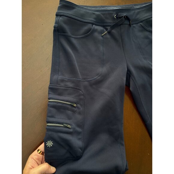 Athleta Wide Leg Utility Fleece Lined Sweatpants in Navy Blue Size Small Tall - Picture 7 of 15